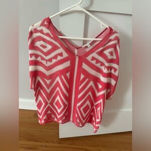 Milly Silk Blouse top Size 6 White Pink Aztec Pattern